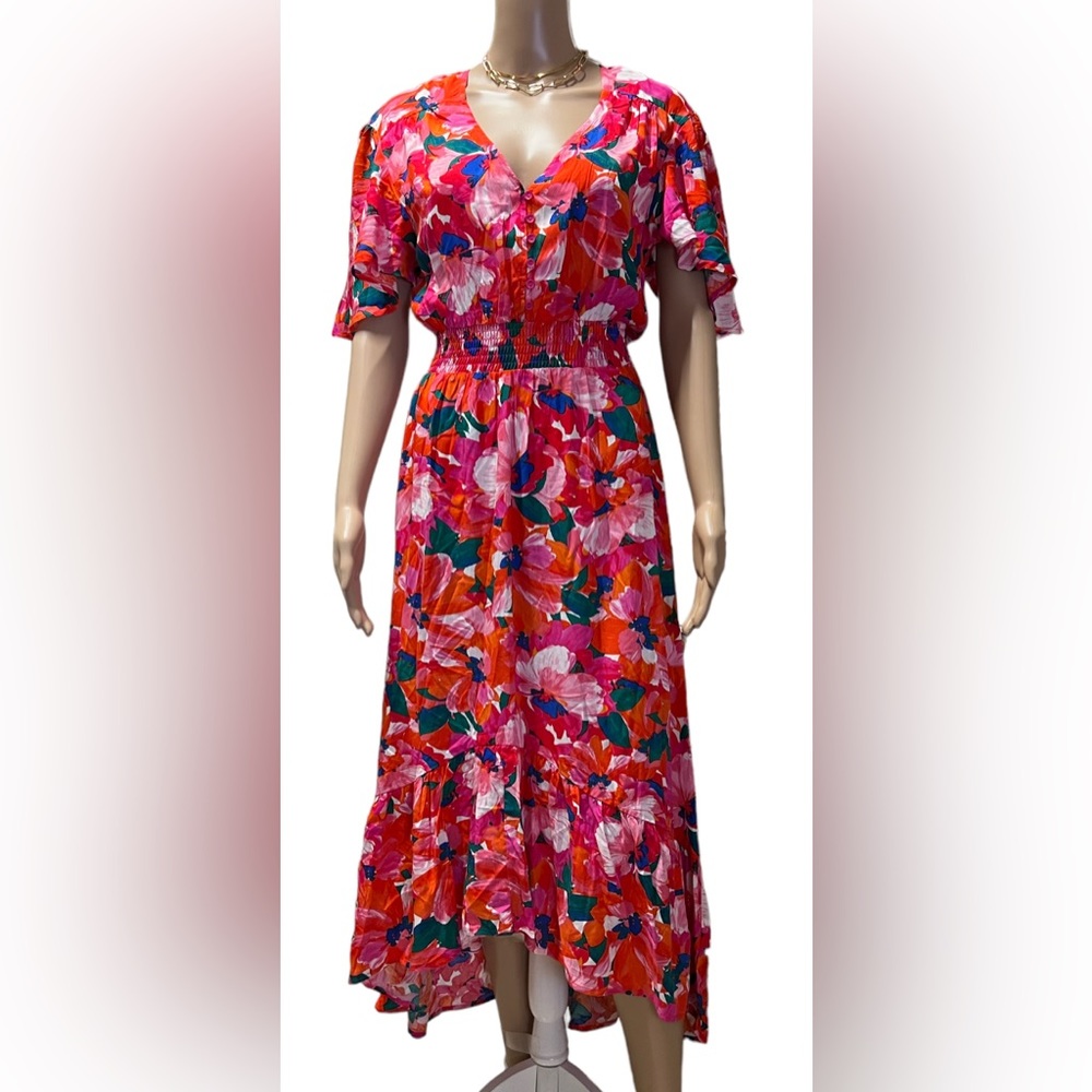 NWT Abel The Label Anthropologie Bright  Floral Dress Flutter Sleeves Sz…
